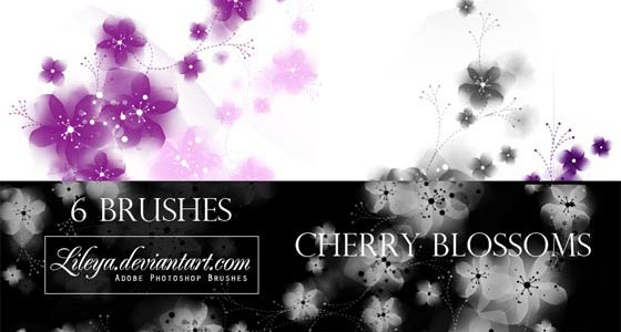 桜の花や花びらを表現したPhotoshopブラシ素材『25 Delicate-Looking Cherry Blossom Brushes』1